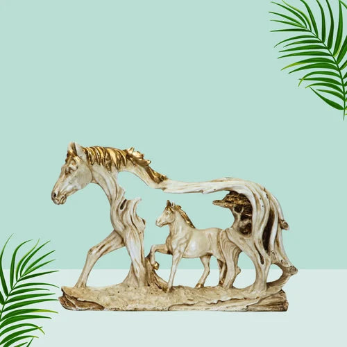 Antique Lucky Wall Hanging White Horse Statue with Baby Horse